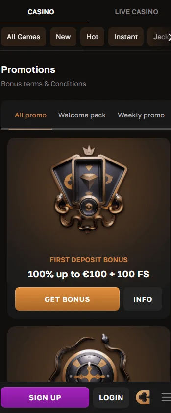 Crowngold Casino mobile promotions interface